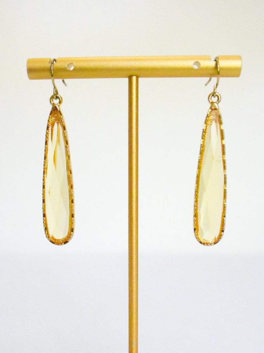 *Nordstrom* Champagne Jeweled Tear Drop Dangle Earrings - Gold Beaded Rim